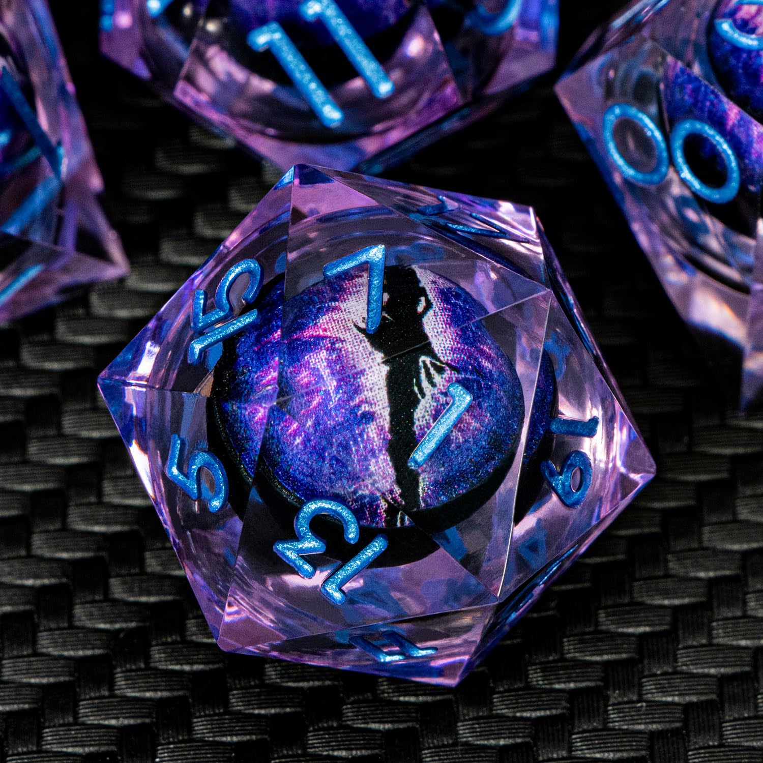 ARUOHHA DND Resin Dice Dragons Eye Dice Liquid Core Purple Sharp Edged Dice Set with Gift Box, Polyhedral Dungeons D and D Dice Set Compatible with D&D Role Playing Game D20 D12 D10 D8 D6 — image 1