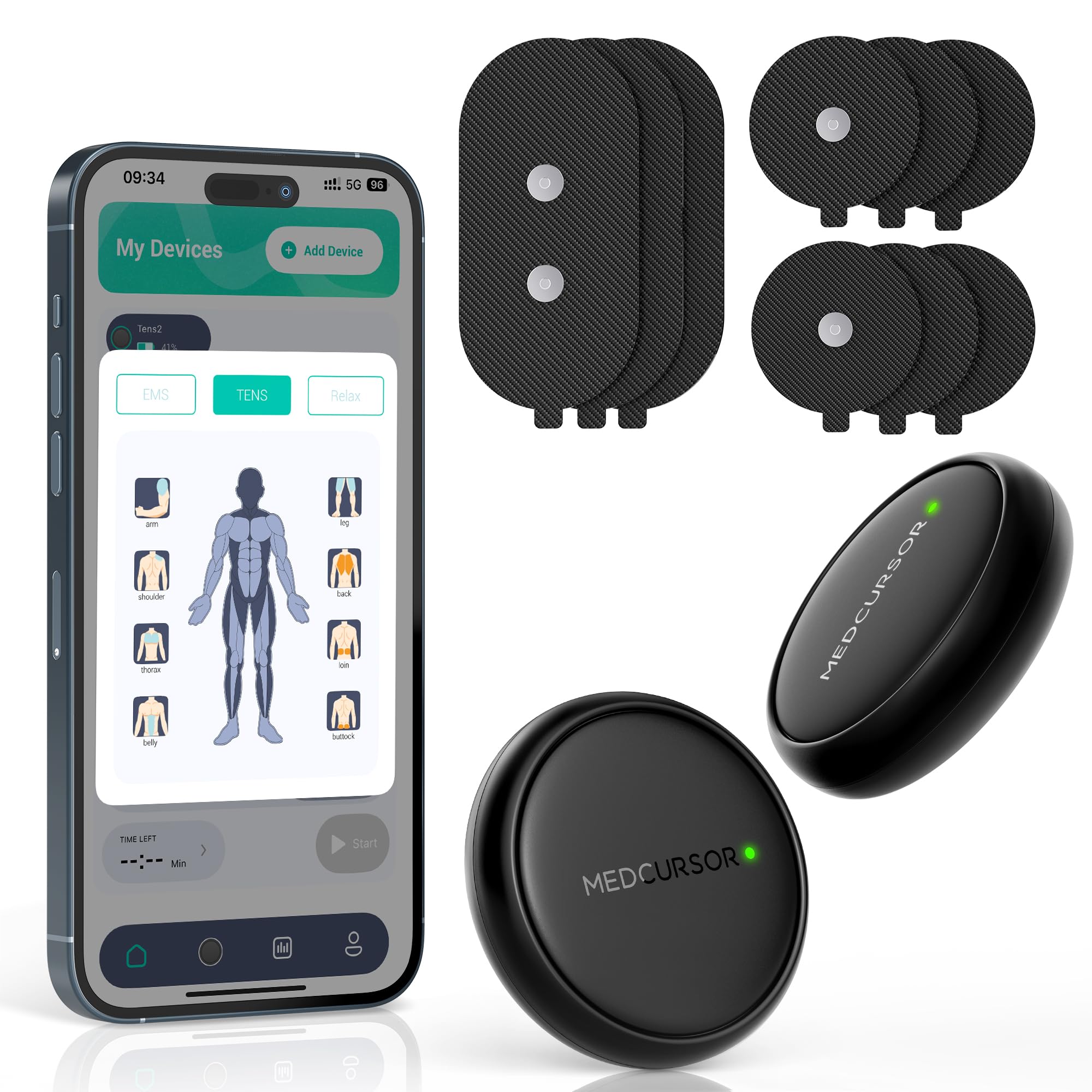 Photo 1 of Medcursor Wireless 3-in-1 TENS Unit, Dual-Channel Muscle Stimulator with App Control & Session Memory, EMS Machine with 25 Intensities and 8 Target Areas, Storage Pouch, Designed for Back Pain Relief