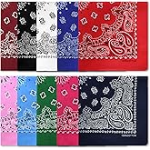 HAPNEWEY 10PCS Mixed Color Paisley 22X22 Inchs Denim Bandana Set - Unisex, 100% Cotton Square Bandanas for Men & Women