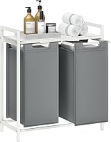 VASAGLE 2-Compartment Laundry Hamper with Shelf 92 L Slate Grey White BLH201W11