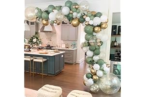 GIHOO 137PCS Sage Green Balloon Garland Arch Kit White Gold Confetti Balloons Retro Green Balloon and Gold Metallic Chrome Latex Balloons for Wedding Birthday Baby Shower Decorations