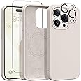 GONEZ for iPhone 15 Pro Max Case Silicone, Compatible with Magsafe, Camera Protector + Screen Protector, Soft Anti-Scratch Microfiber Lining, Liquid Silicone Shockproof Phone Cover, Stone