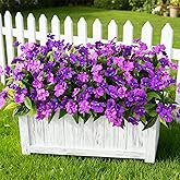 Artificial Impatiens Flowers for Outdoors, 6 Bundles Silk Fake Flowers for Spring Summer Decoration, UV Resistant Faux Plants Plastic Bouquet for Home Planter Porch Patio Yard Decor(Double Purple)