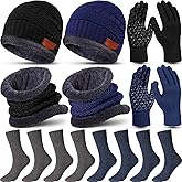 10 Pieces Winter Hat Beanie Scarf Touch Screen Gloves and Sock Set Slouchy Knit Skull Cap Beanies Fleece Lining Neck Warmer