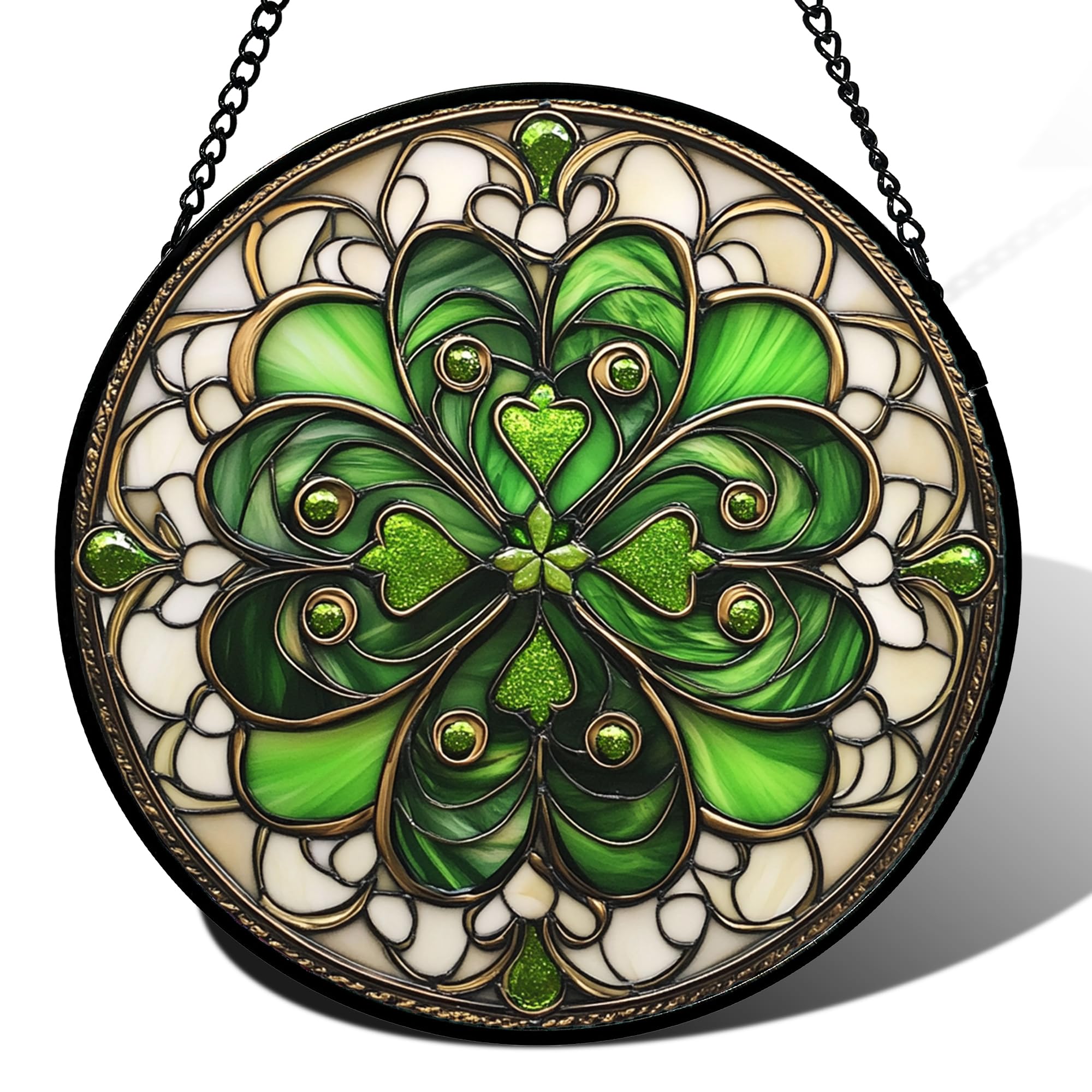 DASTOLL Stained Glass Window Hanging St. Ripak Festival Green Lucky Clover Large 11.8" - Suncatcher Door Garden Sun Catcher Ireland Decor Mother's Day for Mom Woman Her Men Sisters Image