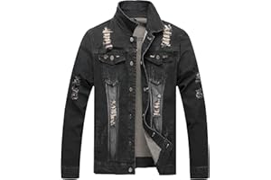 QIMYUM Jean Jacket For Men, Distressed Slim Denim Jacket