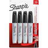 Sharpie Permanent Markers, Large, Chisel Tip, Black, 4 Count - Marks on Paper, Plastic, Metal, and More