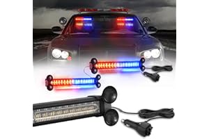 WINECO Emergency LED Strobe Traffic Advisor Lights Bar, Car Windshield Hazard Safety Warning Directional Flashing light w/Suction Cups Split Mount for Vehicle Trucks Volunteer, 2x12inch, Red Blue