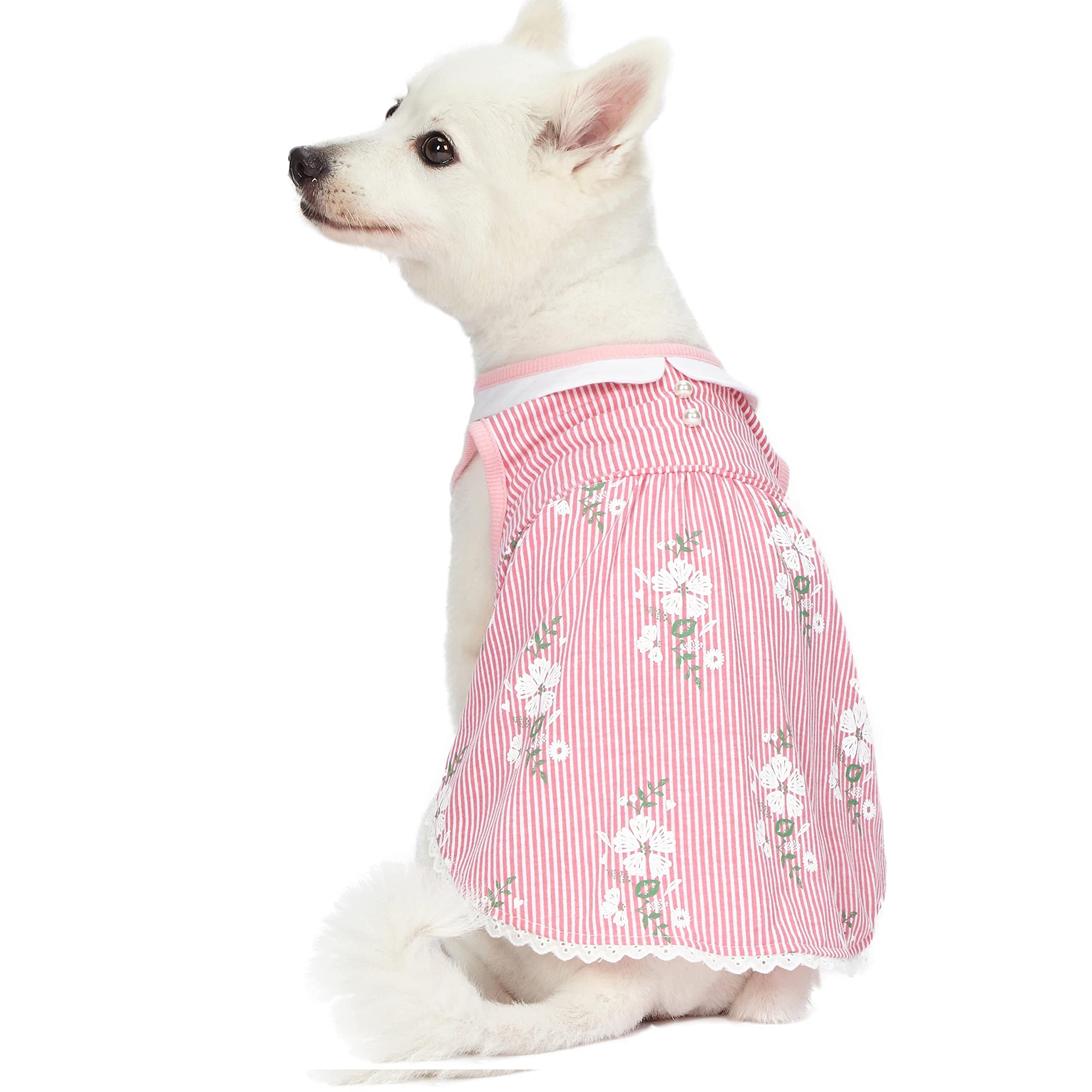 Blueberry Pet Wonderland Sleeveless Dress in Pink Stripe with Peter Pan Collar, Back Length 41 cm, Pack of 1 Clothes for Dogs