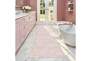 Pink 2x6 Runner Rug for Hallways Bed Side Kitchen, Boho Washable Distressed Low-Pile Floor Entryway Long Bathroom Mat, Non-Sl