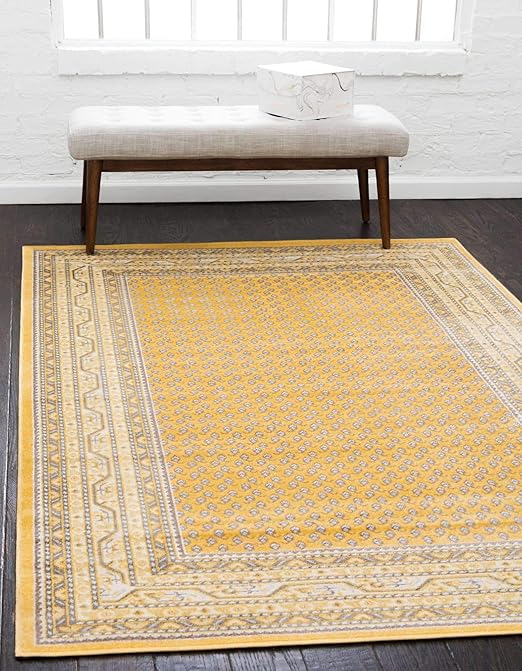 Amazon Com Unique Loom Williamsburg Collection Traditional Border Yellow Area Rug 8 0 X 10 0 Furniture Decor