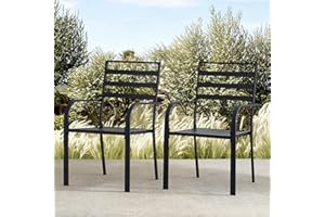 Stabrech Patio Chairs Set of 2, Wrought Iron Stackable Chairs with Solid Armrest, Black Metal Outdoor Dining Chair for Garden, Backyard, Porch, Balcony, Deck-Supports 300 lbs
