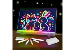 CIVAN Led Drawing Board with Colors, Acrylic Dry Erase Board with Stand, 4 Modes & 6 Colors, Include 7 Dry Erase Markers, Clean Spone, Birthday Gift for Boys Girls, Party, Halloween, Christmas Home Decor
