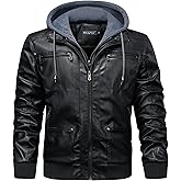 WULFUL Men's Leather Jackets, Faux Leather Jacket for Men Lapel Zip-Up Slim Fit Coat