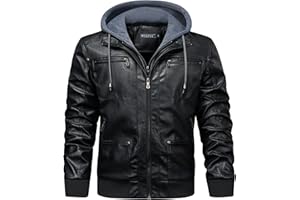 WULFUL Men's Leather Jackets, Faux Leather Jacket for Men Lapel Zip-Up Slim Fit Coat