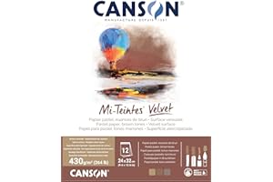 Canson Mi-Teintes Velvet Drawing Paper Pad, Brown Tones, Assorted Colors, Glue Binding, (260lb/430g), 12 Sheet, 9.4x12.6 inch, 1 Count
