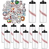 RhythmFit 12 Pack Baseball Water Bottle Bulk with 300 PCS Stickers 20 oz Reusable BPA-Free Water Bottles for Boys Sports Squeeze Bottles Baseball Party Favors Gifts For Team