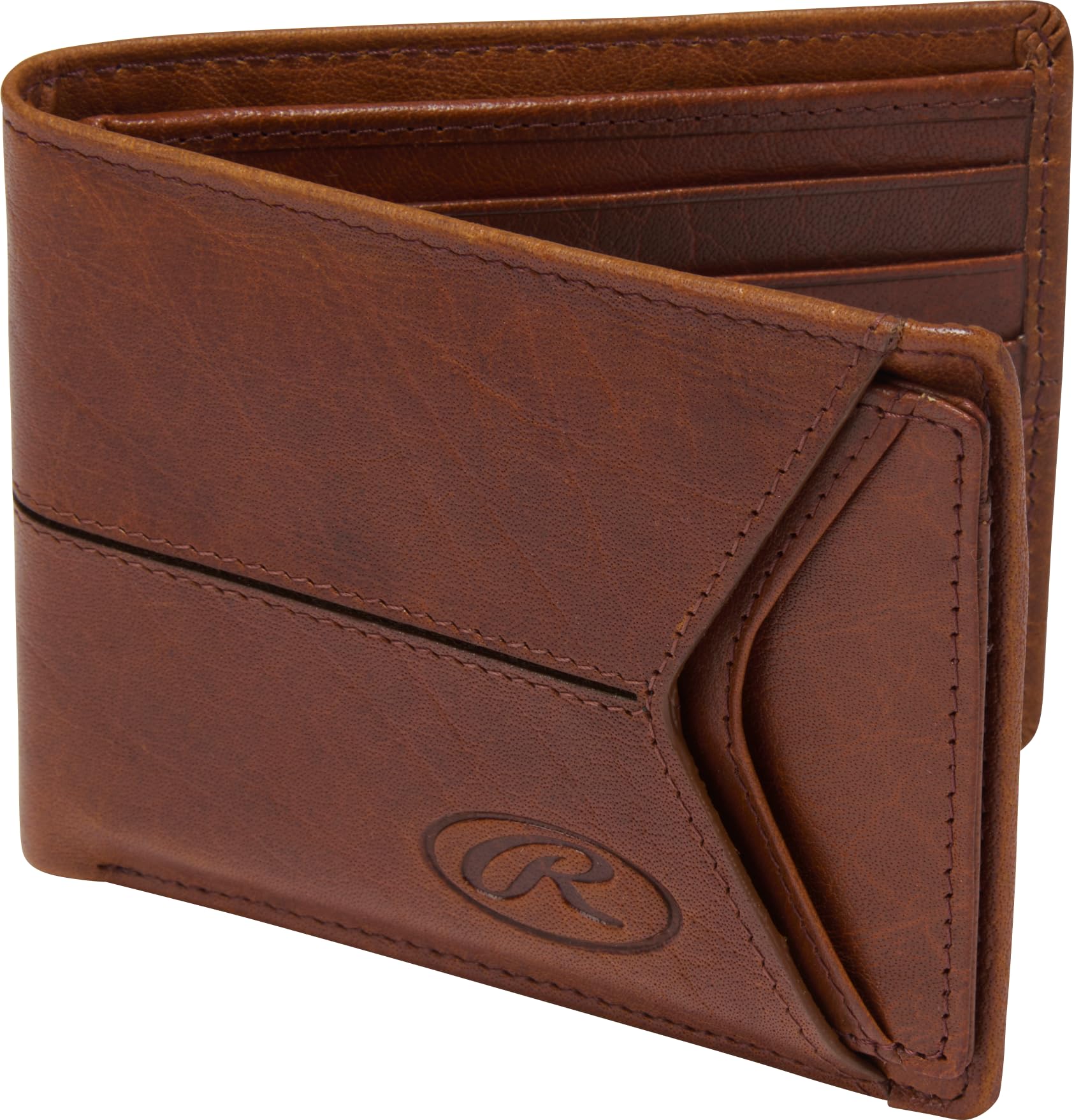 Rawlings Men's Bifold Wallet Collection | Leather | Multiple Styles & Colors, Tan | Insert Included | Debossed Logo Image
