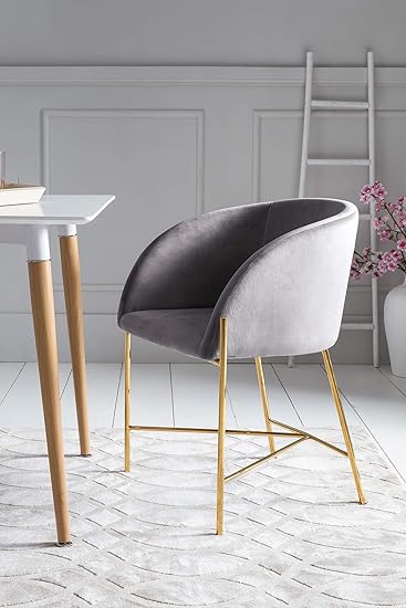 Salesfever Polsterstuhl Sjard In Grau Esszimmer Stuhl In Samt Optik Mit Armlehnen Gestell Messing Farben Sitz Und Ruckenpolsterung Amazon De Kuche Haushalt