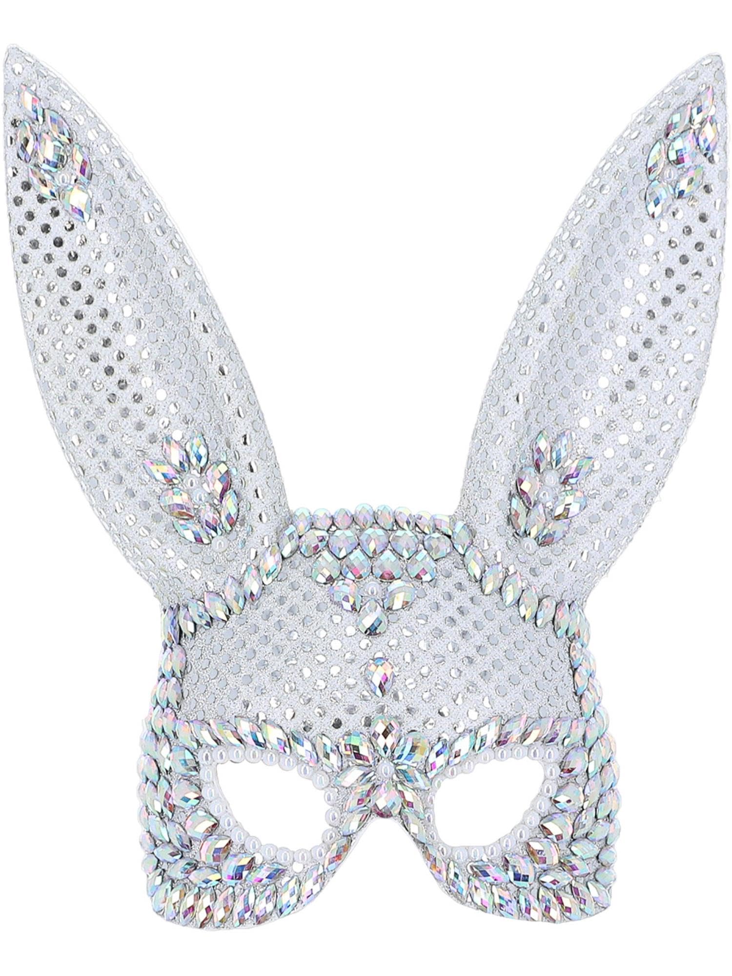 Smiffys Fever Silver Jewel Bunny Mask on Elastic, Fever Accessories Fancy Dress, Adult Dress Up Hats