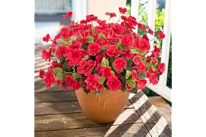 HOPPWODD Hibiscus Artificial Flowers Plants for Outdoors Decoration, 6 Bundles Silk Hibiscus Bouquet Tropical Flowers Artificial Realistic UV Resistant Fake Flower for Outside Planter Porch Patio Balcony, Red