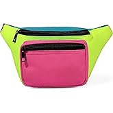 MIAIULIA 80s Neon Waist Fanny Pack for 80s Costumes,Festival Travel Party(Rose Green Blue)