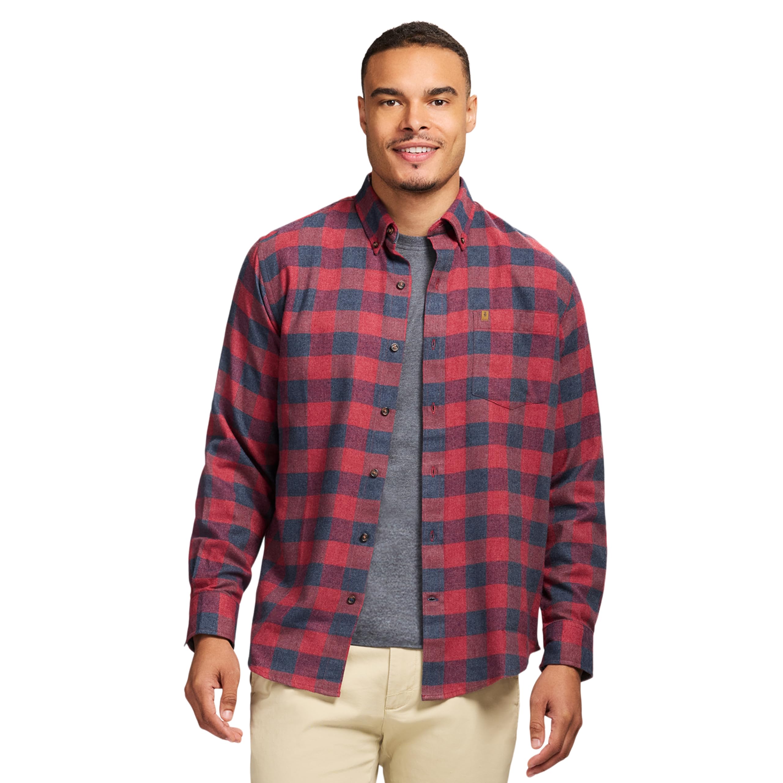 Izod Men's Stratton Flannel Long Sleeve Button Down Shirt, Sundried Tomato Check, Small Image