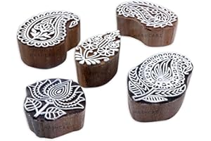 HASHCART® Elegant Designs Flower and Lotus Wooden Block Stamps Set of 5, Handmade Wood Printing Stamps for Kids' Art Projects, Textiles, Fabric, Clay, Henna, Tatotoo, Wood Stamp for Craft