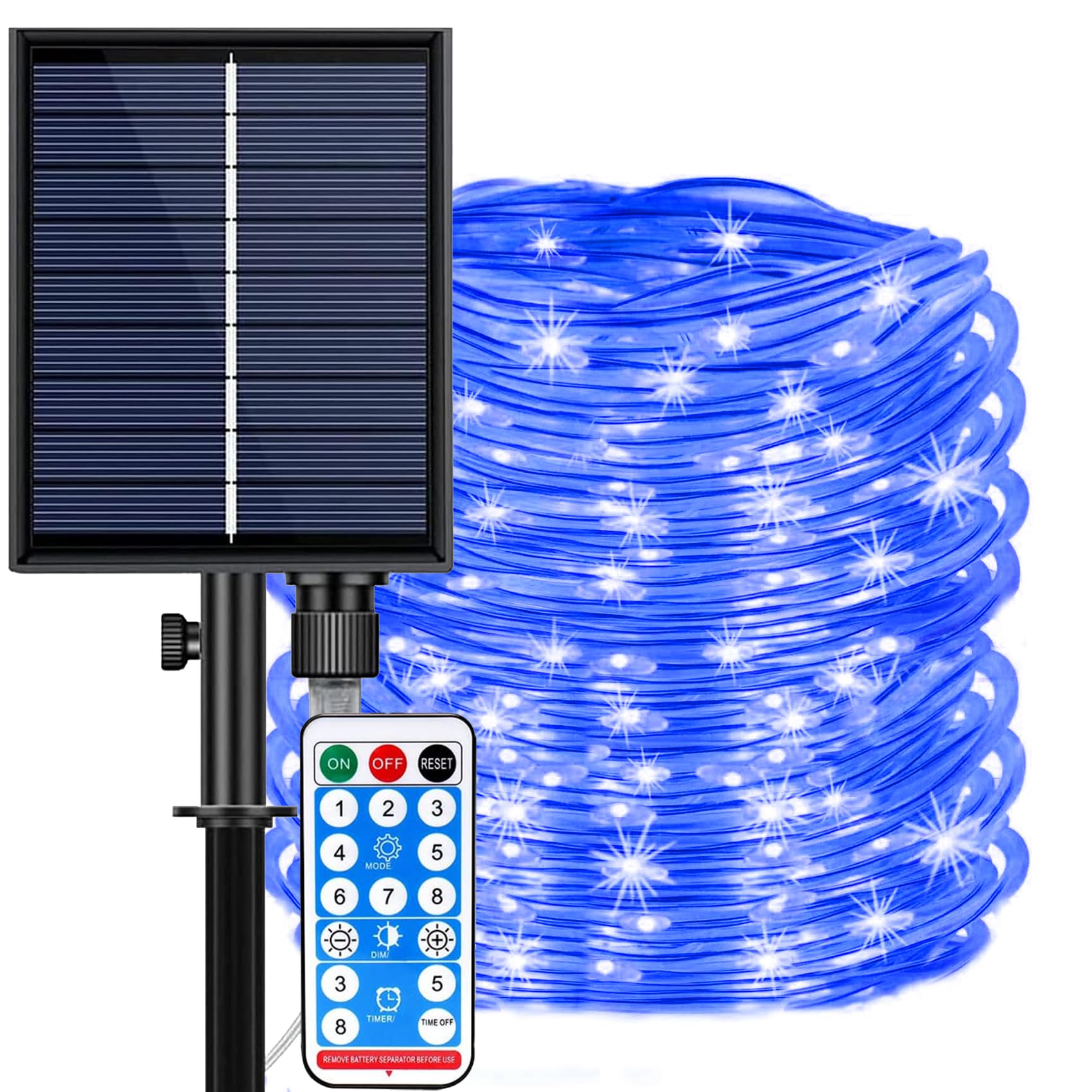 DINOWIN Solar Rope Lights Outdoor Garden 72Ft 200LED 8 Modes Waterproof Tube Light with Remote Fairy Decorative Lights for Backyard, Patio, Garden, Christmas (Blue)