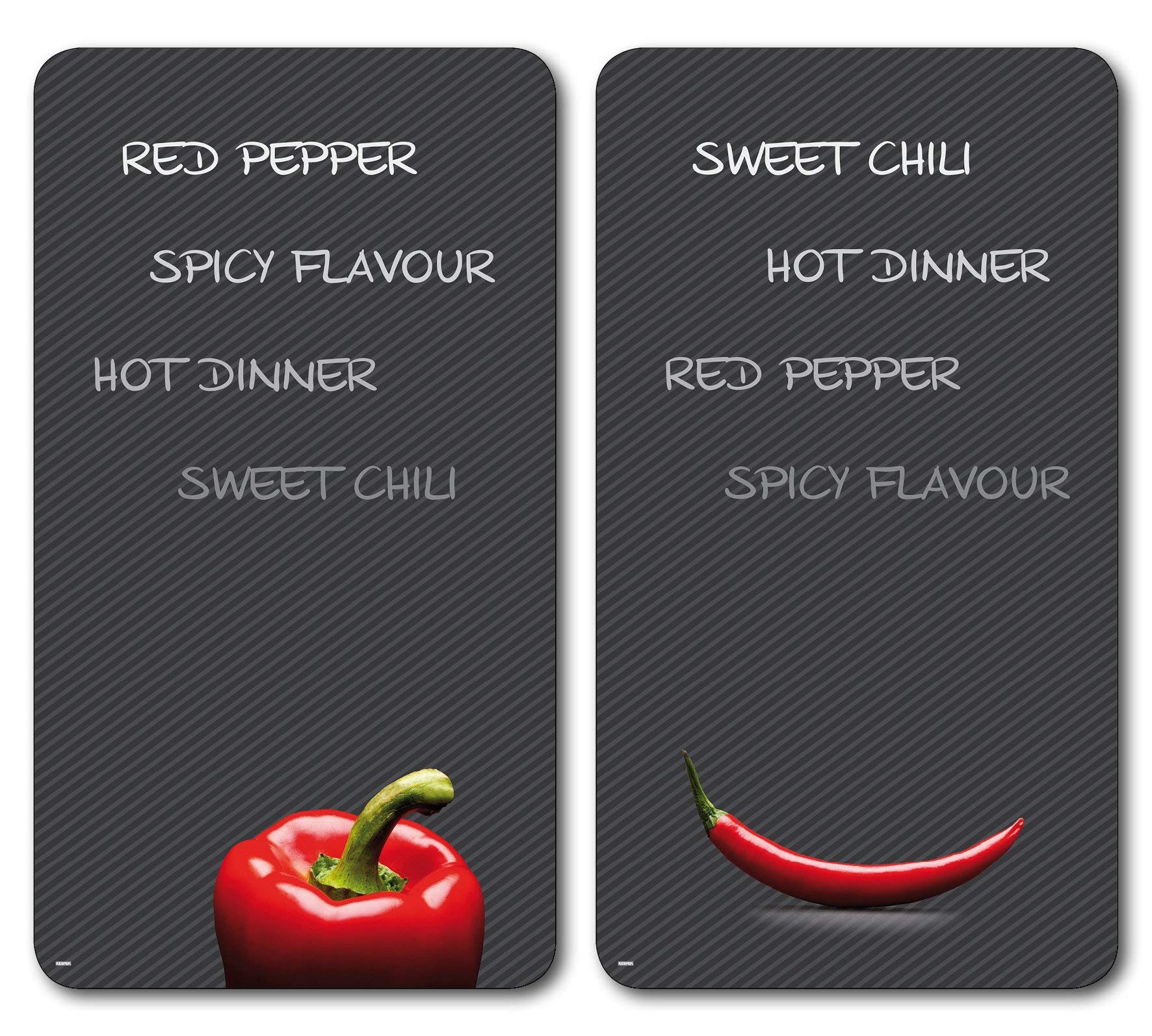 Kesper 2 Piece Chilli Design Multi-Glass Cutting Plate, 52 x 30 x 0.8 cm