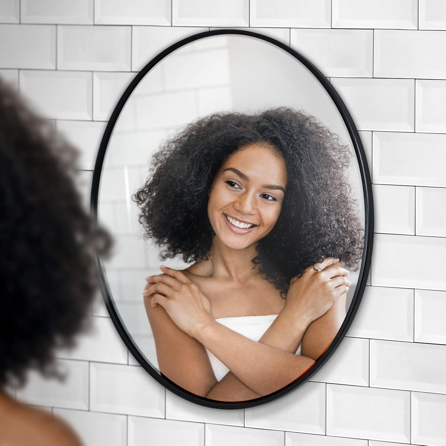 Black Round Wall Mirror - 24 Inch Large Round Mirror, Rustic Accent Mirror For Bathroom, Entry, Dining Room, & Living Room. Metal Black Round Mirror For Wall, Vanity Mirror Large Circle Wall Mirror: Home & Kitchen