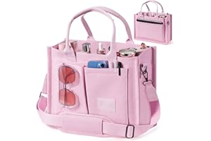 JIECH Canvas Tote Bags with Pockets - Women's Everyday Satchel Handbag