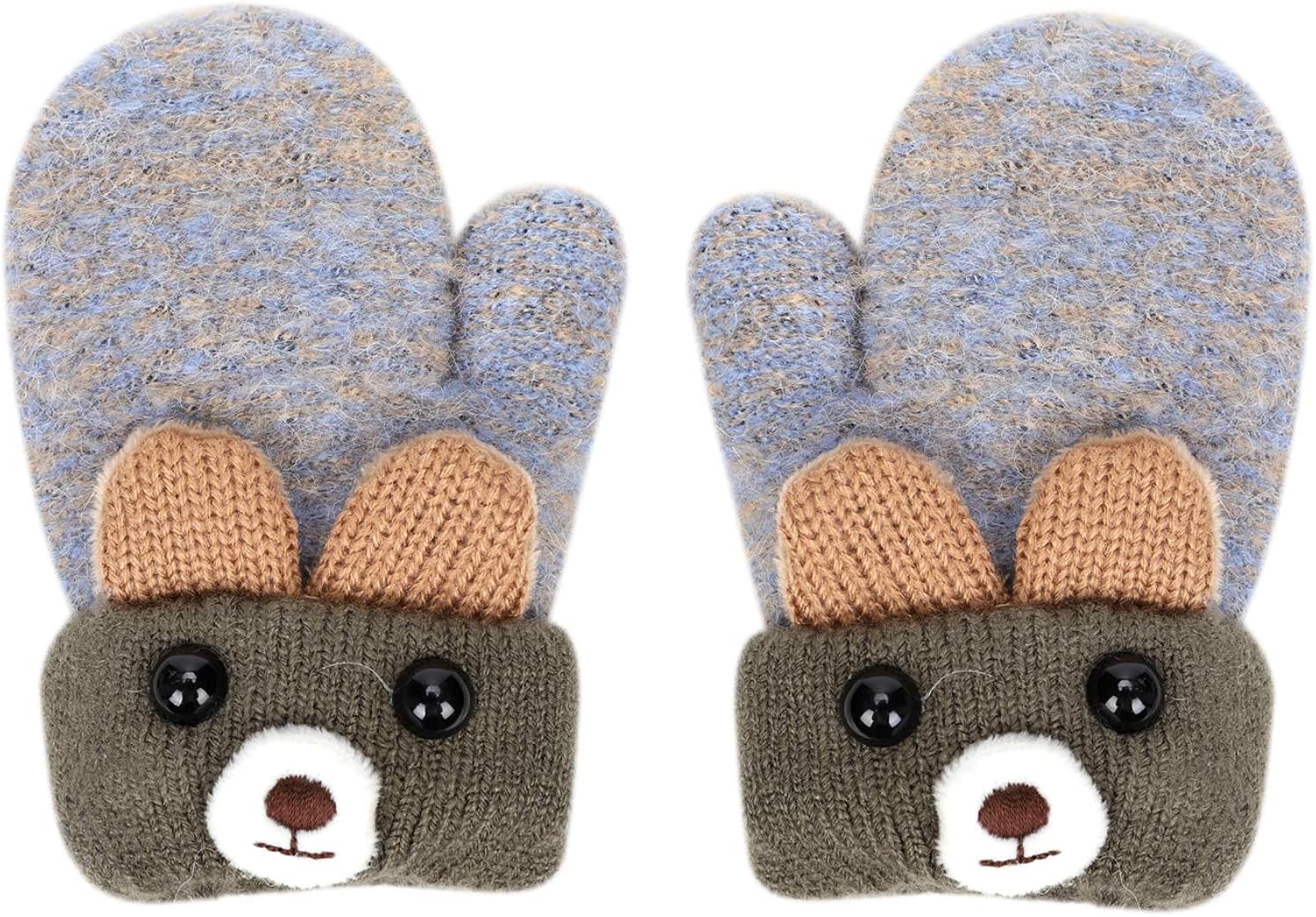 Baby Mittens With String Kids Toddler Winter Warm Knitted Gloves Cute Bear Cashmere Woolen Gloves Hanging Neck Gloves Skiing Gloves Mittens Thicken Fleece Lined For 0-3 Years Old - Image 3