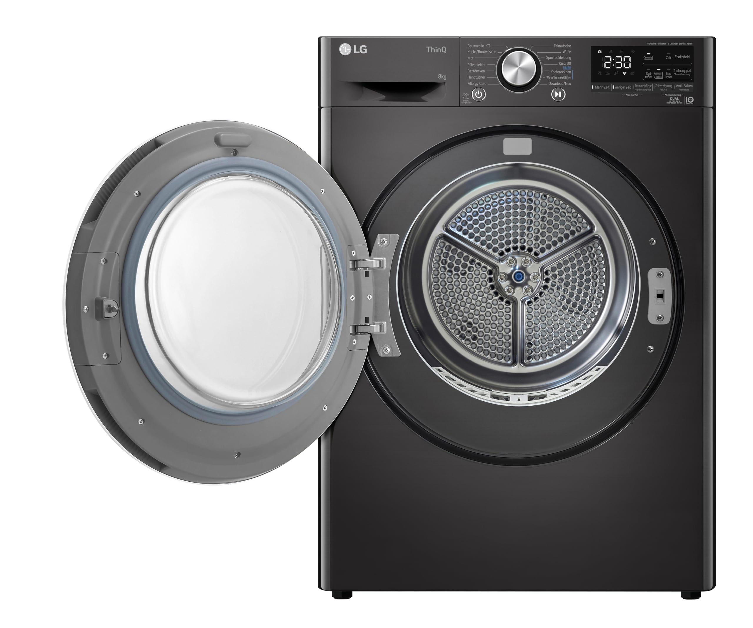 LG RT80V9B, Klasse A+++,Trockner 8 kg, Wärmepumpentrockner mit Kurzprogramm, Trockensensor, Trommelmaterial aus Edelstahl, 60 x 69 x 85 cm ꟷ Schwarz 4