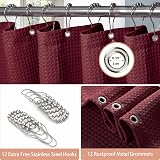 Shower Curtain 182x198cm Burgundy with Metal Hooks Waffle Fabric view 4
