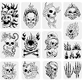 BENECREAT 13PCS Skull Pattern Drawing Stencils for Card Making | Skull Flame Scary Skeleton Plastic Drawing Template, For Wood Painting, Wall Art, Scrapbooking, Festival Decoration