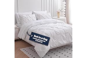 Lane Linen Queen Bed in a Bag 7 Piece - Pintuck Comforter Set with Sheets - Ultra Soft Microfiber Bedding Set, Wrinkle-Free -