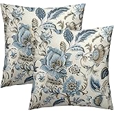 Kawani Blue Flowers Chinoiserie Throw Pillow Cover 18x18 Inch Pack of 2 Vintage Farmhouse Floral Cushion Pillow Case Square Pillowcase for Spring/Summer Party Bed Sofa Home Car Bedroom Outdoor