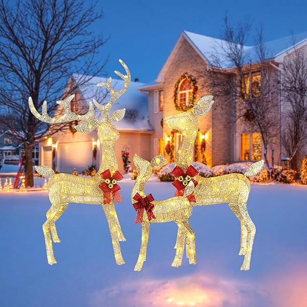 5FT LIGHT UP CHRISTMAS REINDEER OUTDOOR DECOR, 3PCS...