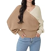 Women's Wrap V Neck Knit Sweaters Batwing Long Sleeve Cross Front Drop Shoulder Fall Pullover Tops