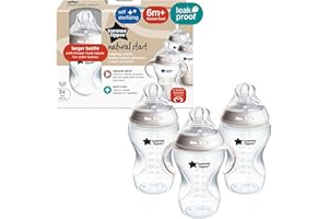 Tommee Tippee Natural Start Baby Bottle, 11oz, Thicker Feed, Breast-Like Nipple For Babies 6 Months+, Clear, 3 Count