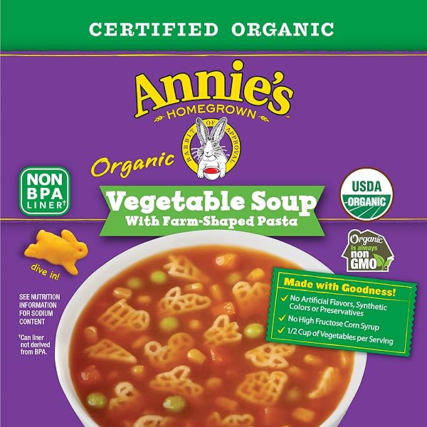 ANNIE’S ORGANIC VEGETABLE SOUP WITH FARM-SHAPED PASTA, 14 OZ