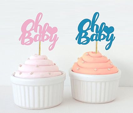 Amazon Com Darling Souvenir Oh Baby Gender Reveal Cupcake Toppers