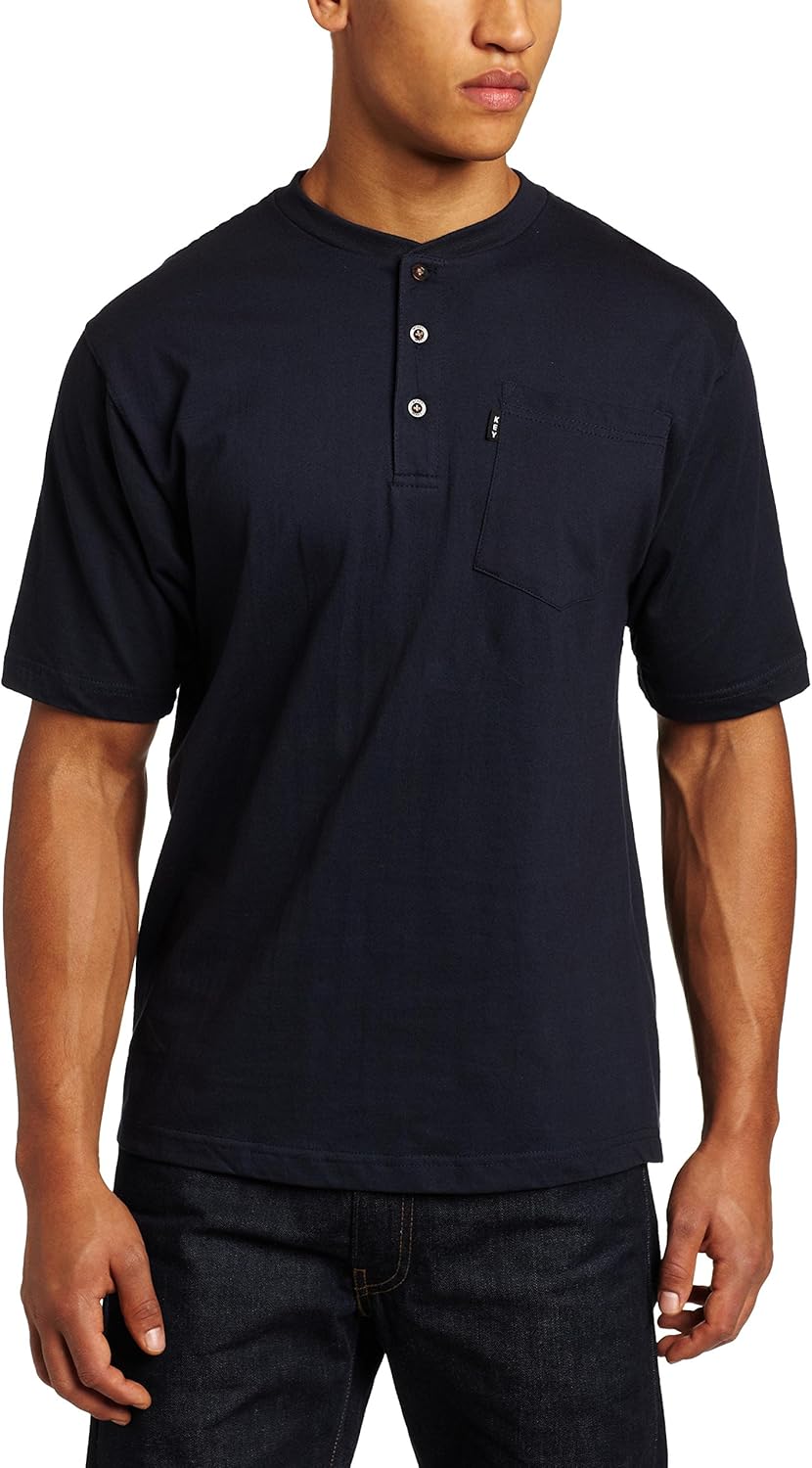 Key Industries Men's Big and Tall Heavyweight 3-button Short Sleeve Henley Pocket T Shirt: Clothing