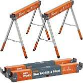 BORA Workhorse XT Saw Horses 2 Pack Adjustable Folding Heavy Duty Sawhorse | 2700-lb capacity, 2x4 Bracket, Adjustable height legs, Metal folding sawhorses, Portable workbench, compact storage