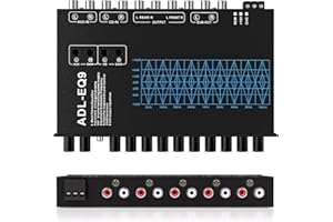 Suacopzar 9 Band Car Audio Equalizer, Car Graphic Equalizer EQ W/Front, Rear +Sub Output, 8V RMS Line Driver, Frequency Adjustable Audio Output for Car, Boat W/CD/AUX Input, White Light Illumination