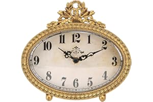 NIKKY HOME Vintage Table Top Clock, Silent Small Shelf Desk Clock Battery Operated Rustic Design, Home Decor for Living Room, Bedroom, Bedside, Gift Clock - Gold