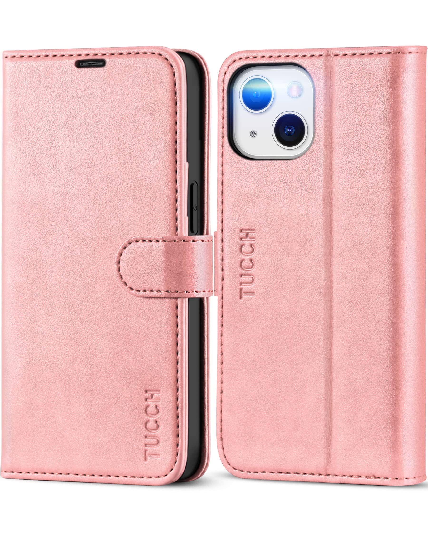 TUCCH Leather Case for iPhone 13 (6.1") 2021 5G, Magnetic Shockproof Wallet Case with[Viewing Stand] Book Flip Cover[Protective TPU][RFID Blocking] Card Holder Compatible with iPhone 13, Rose Gold — image 1