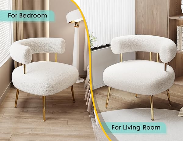 SEYNAR MID CENTURY SHERPA BOUCLE ACCENT CHAIR, ROUND UPHOLSTERED BARREL ARM CHAIR FOR SMALL SPACES, FLUFFY SIDE CORNER SOFA CHAIR FOR LIVING ROOM, BEDROOM, VANITY, OFFICE, READING NOOK(CREAM WHITE)
