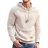 COOFANDY Mens Hoodies Pullover Casaul Long Sleeve Drawstring Waffle Knit Hooded Sweatshirt with Kanga Pocket